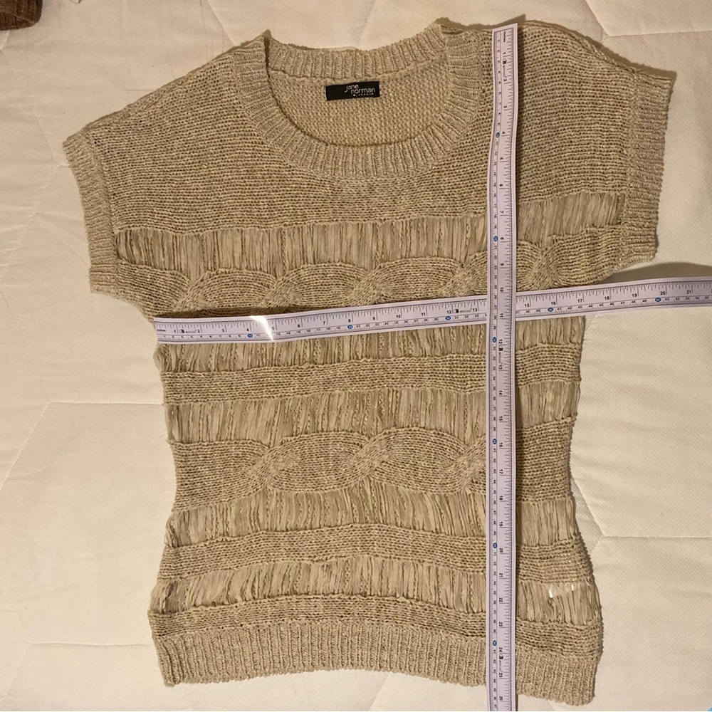 Jane Norman Y2K Beige Cable‎ Knit & Ribbon Sweater | Short Sleeves - Picture 4 of 8